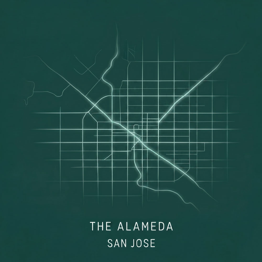 Map showing The Alameda in San Jose